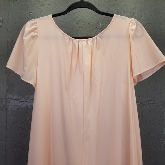Shadowline Night Gown Sm Maxi Peach Pink Nylon Flower Embroidery Yoke Satin flaw - Picture 10 of 15